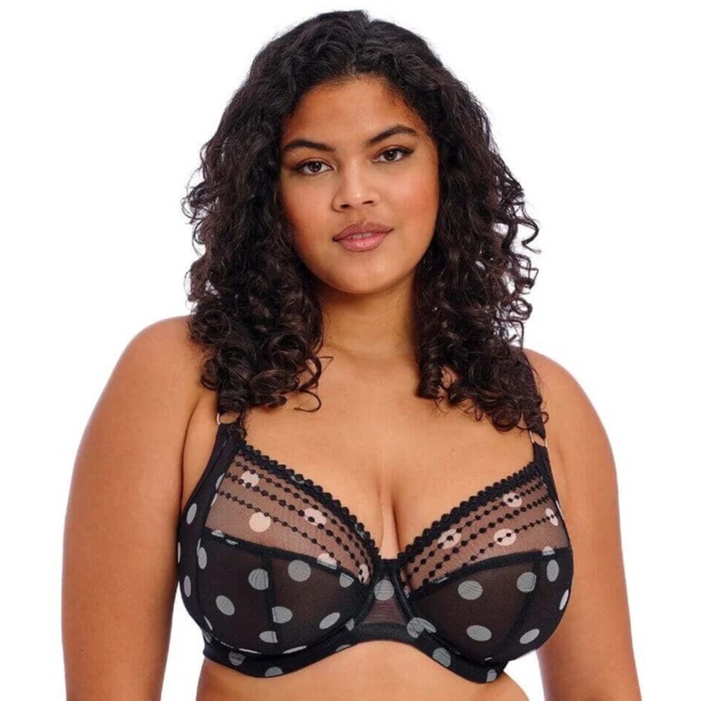 NWT $75 Elomi [  42DD US ] Matilda Underwire Plunge Bra‎ in Black Dots #U1899